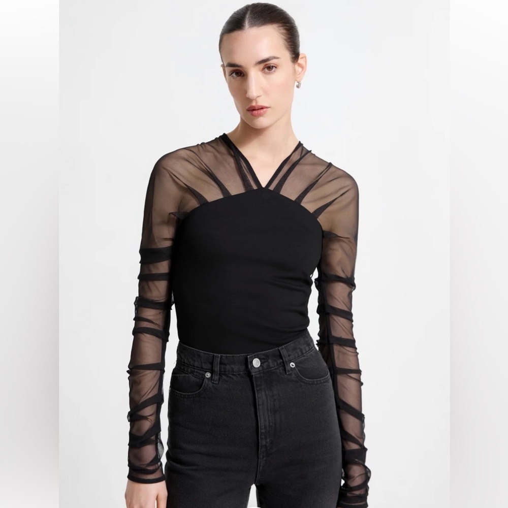 Chic Black Sheer Sleeve Blouse